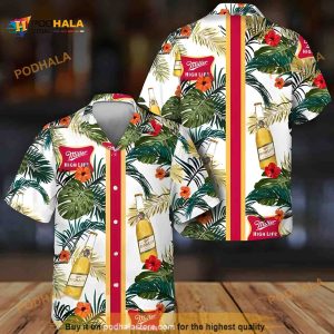 Miller High Life Funny Hawaiian Shirt, Tropical Summer Flowers Aloha Shirt