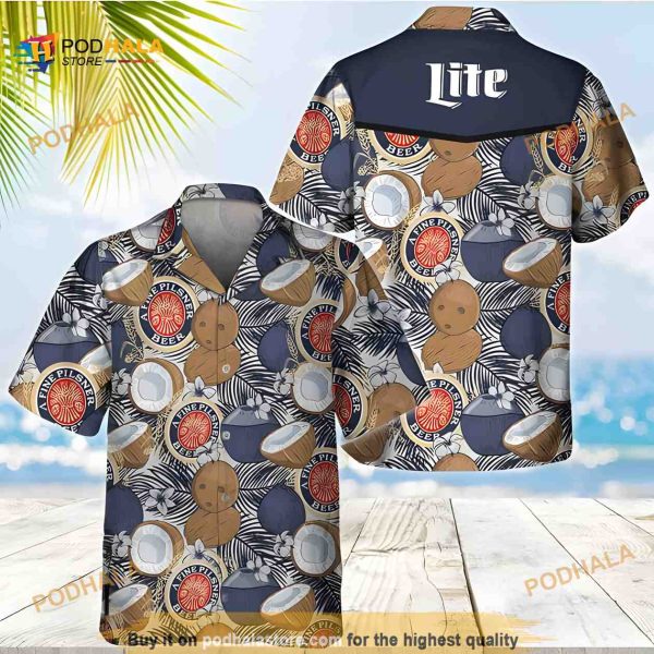 Miller Lite Beer Hawaiian Shirt, Tropical Coconut Beach Lovers Gift
