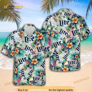 Miller Lite Pineapple Palm Leaf Hawaiian Shirt