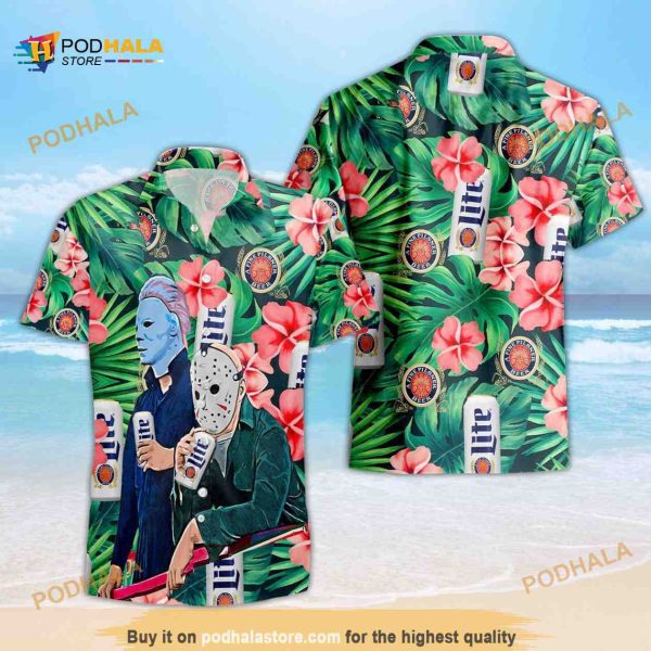 Miller Lite Hawaiian Shirt, Michael Myers Jason Voorhees A Fine Pilsner Beer