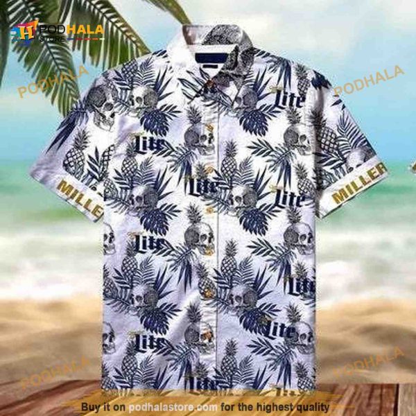 Miller Lite Hawaiian Shirt, Skulls And Pineapples Aloha Shirt