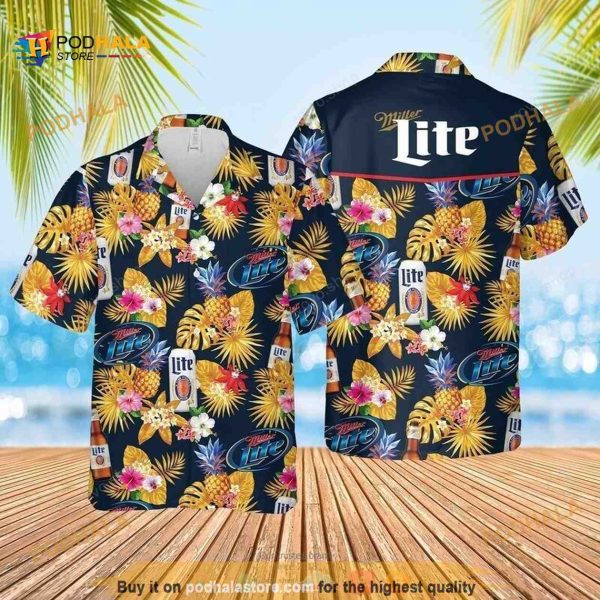 Miller Lite Hawaiian Shirt, Summer Flowers And Pineapples Aloha Shirt
