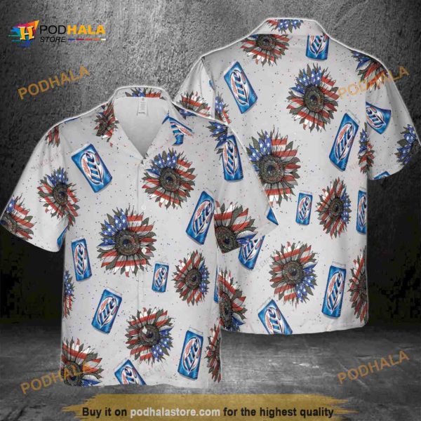 Miller Lite Hawaiian Shirt, Sunflowers 4th Of July American Independence Day