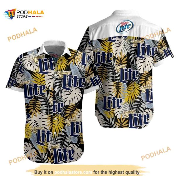 Miller Lite Hawaiian Shirt, Tropical Palm Leaves Aloha Shirt