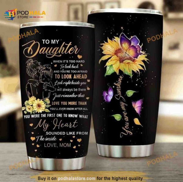 Mom To Daughter Sunflower Butterfly Gift 3D Printed Coffee Tumbler