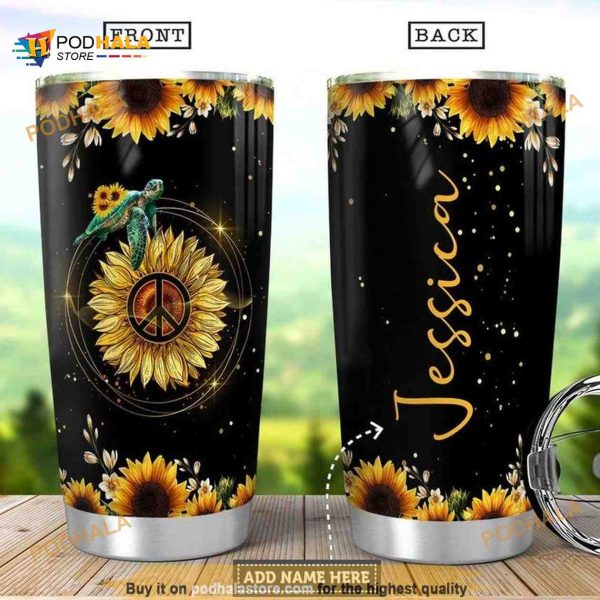 Mother Turtle Sunflower Personalized Hippie Coffee Tumbler