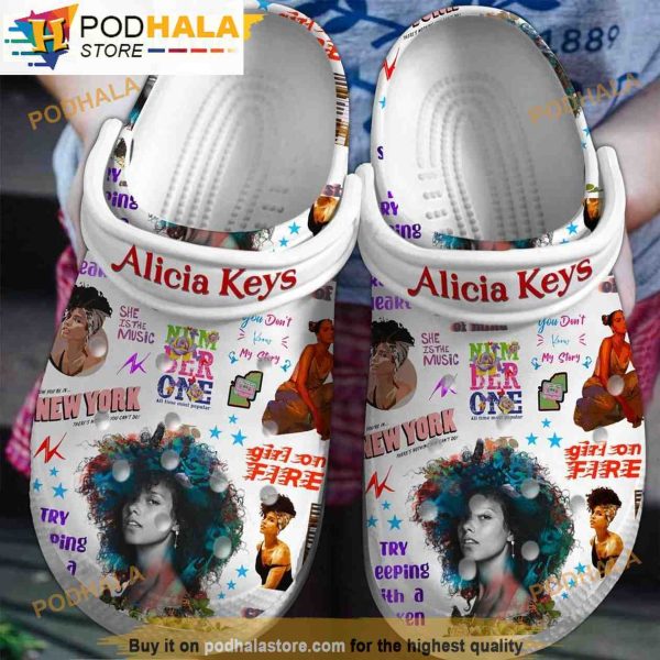Music Alicia Keys White 3D Funny Crocs Clog Shoes