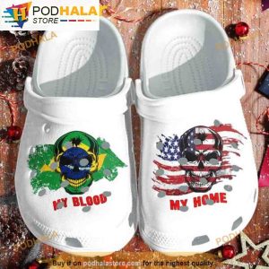 My Blood Brazil My Home Usa Flag Skull Bone 3D Funny Crocs