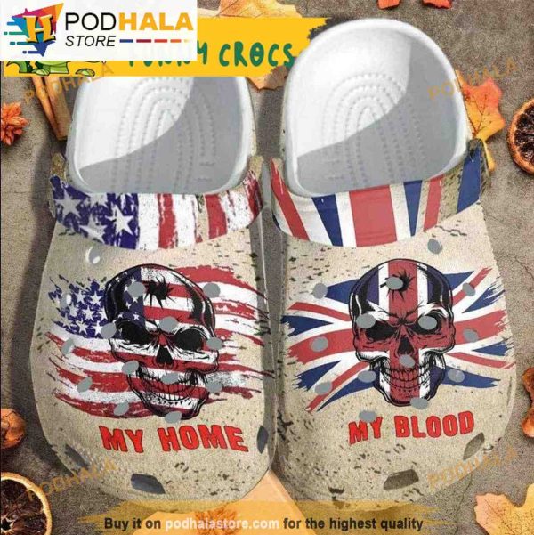 My Blood Uk My Home Usa Flag Skull Baseball Bone 3D Funny Crocs