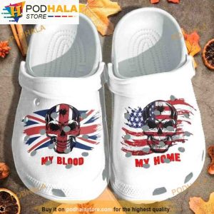 My Blood Uk My Home Usa Flag Skull Bone 3D Funny Crocs