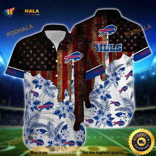 NFL Buffalo Bills Hawaiian Shirt Vintage US Flag Beach Gift For Friend