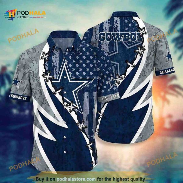 NFL Cowboys Hawaiian Shirt, American Flag Aloha Shirt For Fans