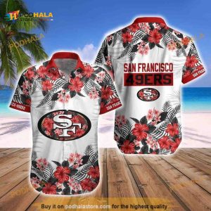 NFL San Francisco 49ers Hawaiian Shirt, Hibiscus Flower Pattern, 49Ers Merchandise