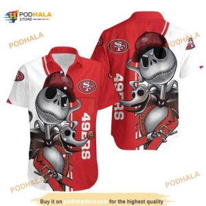 NFL San Francisco 49ers Hawaiian Shirt, Jack Skellington And Zero, 49Ers Apparel