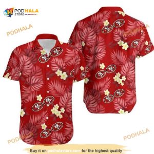 NFL San Francisco 49ers Hawaiian Shirt, Palm Leaves And Flowers Pattern, 49Ers Apparel
