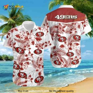 NFL San Francisco 49ers Hawaiian Shirt, Tropical Flower Pattern Beach Gift For Dad, 49ers Gifts