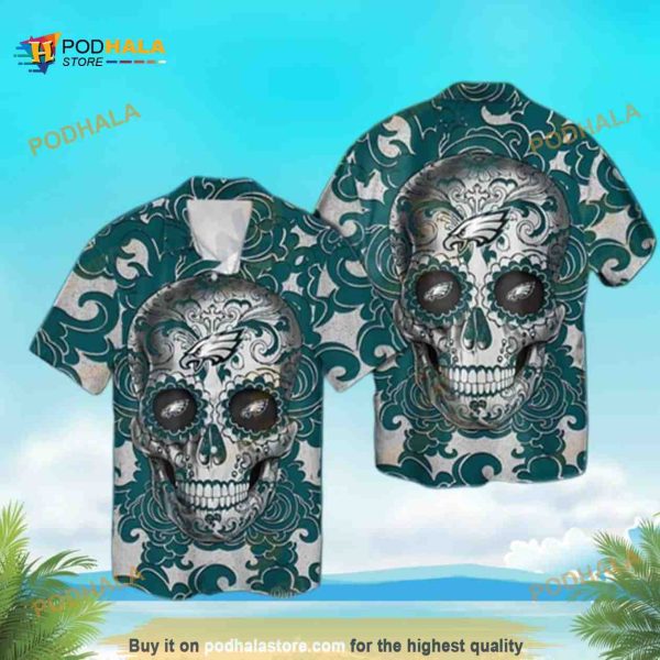 NFL Sugar Skull Philadelphia Eagles Funny Hawaiian Shirt Gift For Sports Dad