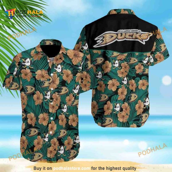 NHL Anaheim Ducks Hawaiian Shirt Hibiscus Flowers Pattern