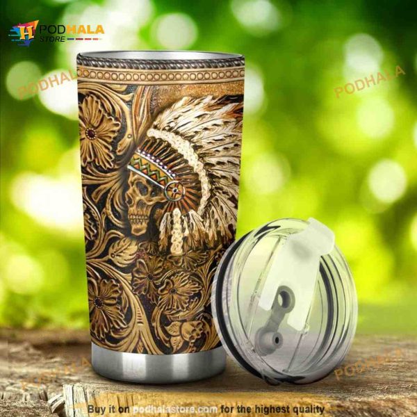 Native American Leather Pattern Print Gift Travel Coffee Tumbler