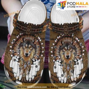 Native American Wolf 3D Funny Crocs
