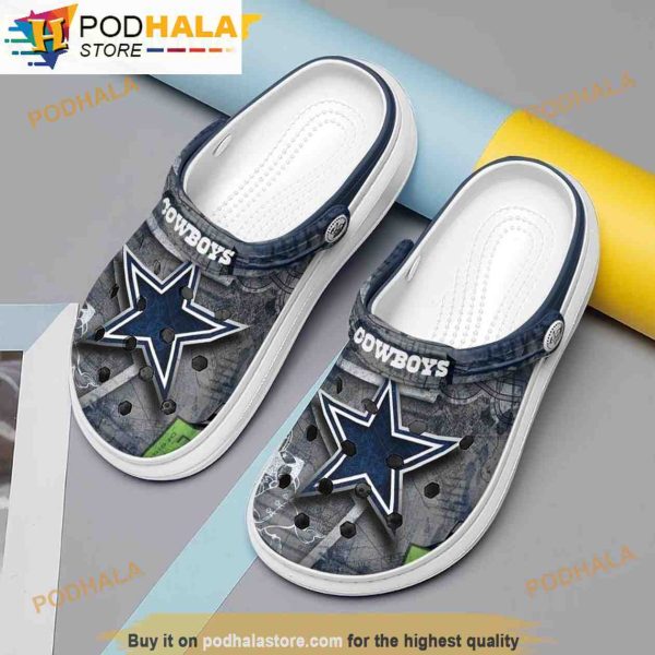 Navy Star Dallas Cowboys Grey 3D Funny Crocs Clogs