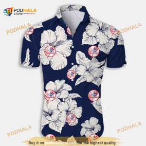 New York Yankees MLB Hawaiian Shirt, White Hibiscus Flower Pattern