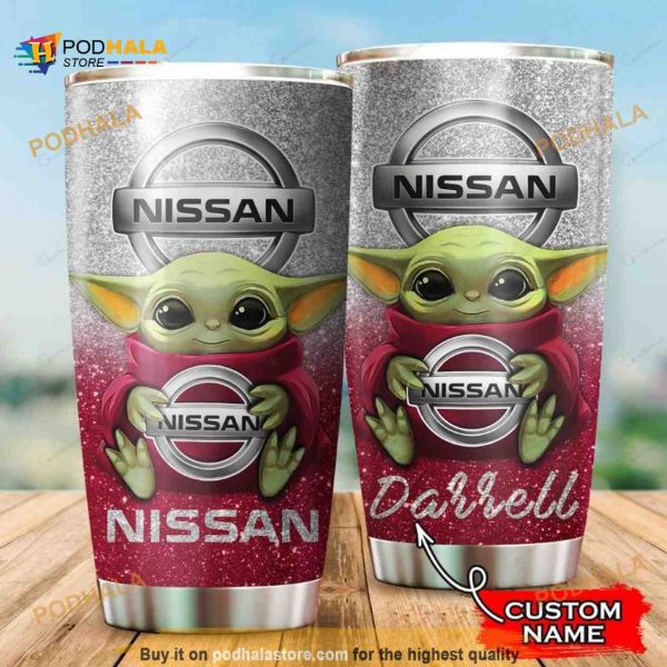 Nissan Baby Yoda Custom Name Gift Travel Coffee Tumbler