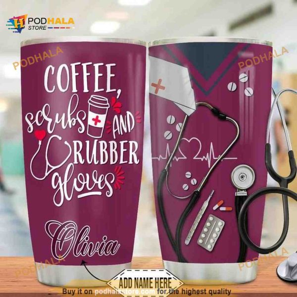Nurse Scrubs Coffee Burgundy Personalized 15 Coffee Tumbler