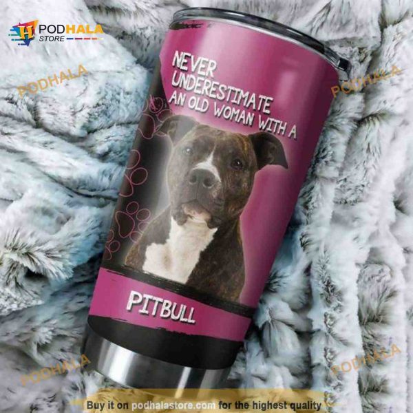 Old Woman With A Pitbull Gift Travel Coffee Tumbler