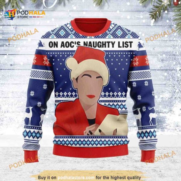 On AOC’s Naughty List All Over Printed Funny Ugly Sweater