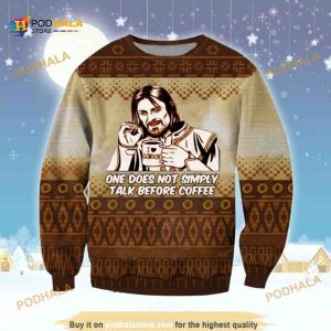 One Does Not Simply Talk Before Coffee Christmas LOTR Funny Ugly Sweater