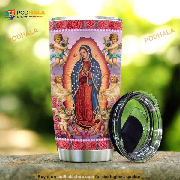 Our Lady Mother Mary With Angels Stainless Steel Coffee Tumbler