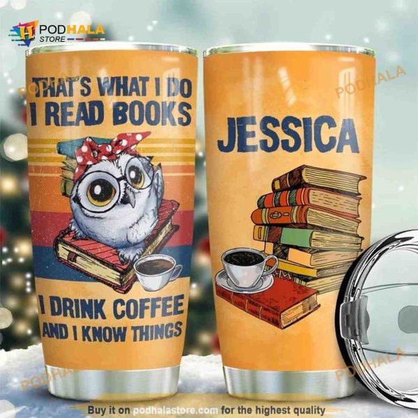 Owl Books Retro Personalized Drink Coffee Tumbler