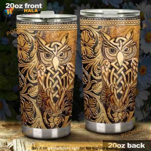 Owl Leather Pattern Stainless Steel Cup Coffee Tumbler