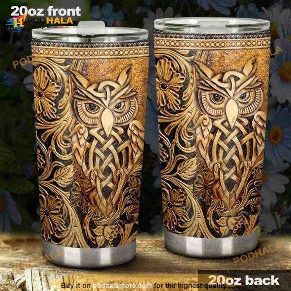 Owl Leather Pattern Stainless Steel Cup Coffee Tumbler