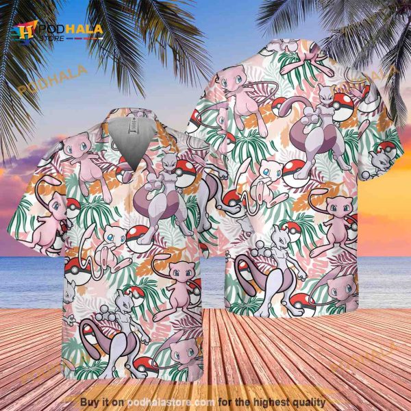 PKM Mew Hawaii Shirt, Beach Vacation 2023 Shirt, Pokemon Hawaiian Shirt 3D