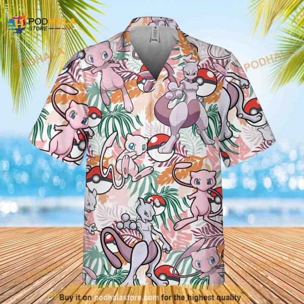 PKM Mew Hawaii Shirt, Beach Vacation 2023 Shirt, Pokemon Hawaiian Shirt 3D