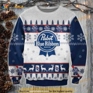 Pabst Blue Ribbon Beer Wool Christmas Funny Ugly Sweater