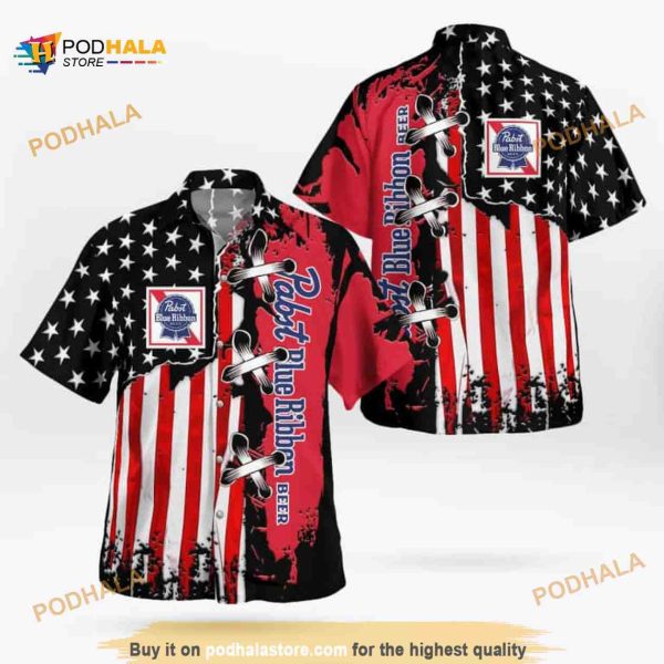 Pabst Blue Ribbon Hawaiian Shirt, US Flag Independence Day 4th Of July Aloha Shirt