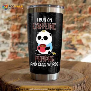 Panda I Run On Caffeine Gift Travel Coffee Tumbler