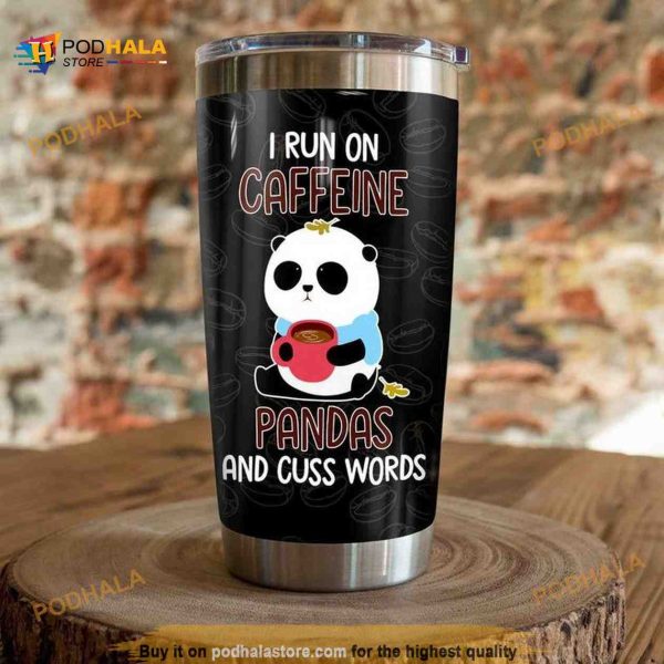 Panda I Run On Caffeine Gift Travel Coffee Tumbler