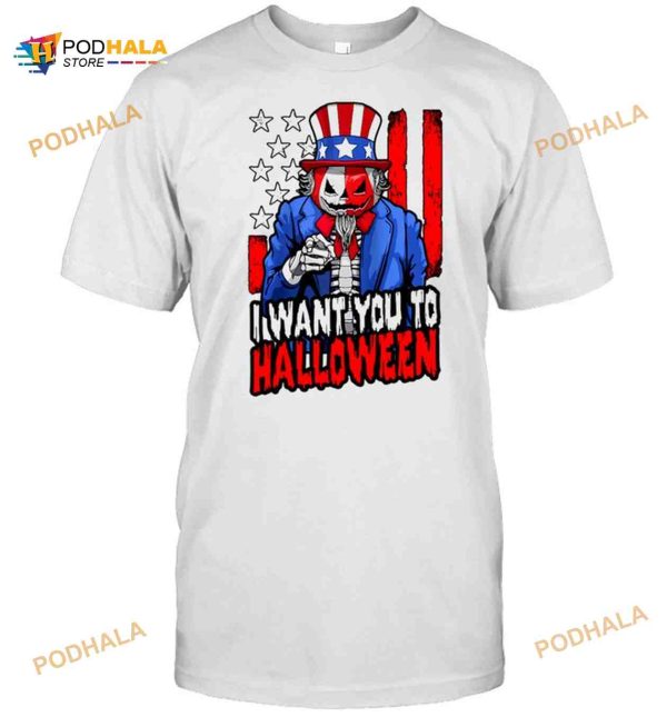 Patriotic Halloween Zombie Uncle Sam Pumpkin Usa Flag Funny Halloween Shirt