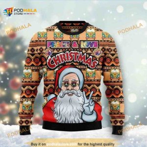 Peace And Love Christmas Santa Claus Funny Ugly Sweater