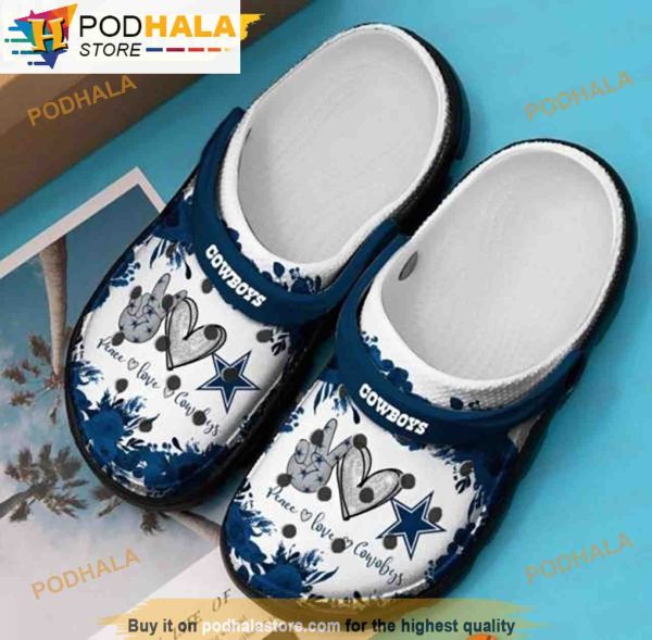Peace Love And Dallas Cowboys 3D Funny Crocs Slippers