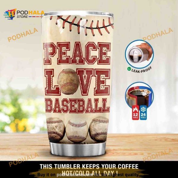Peace Love Baseball Stainless Steel Cup Coffee Tumbler