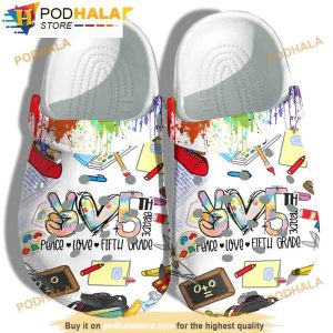 Peace Love Fifth Grade Back To School 3D Funny Crocs Clog Shoes
