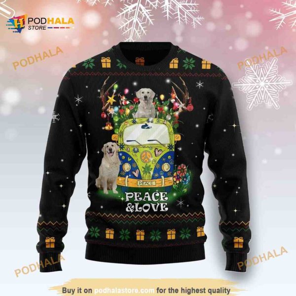 Peace Love Golden Retriever 3D Funny Ugly Sweater