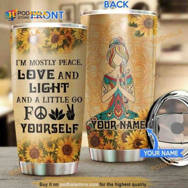 Peace Love Light Yoga Girl Custom Name Coffee Tumbler