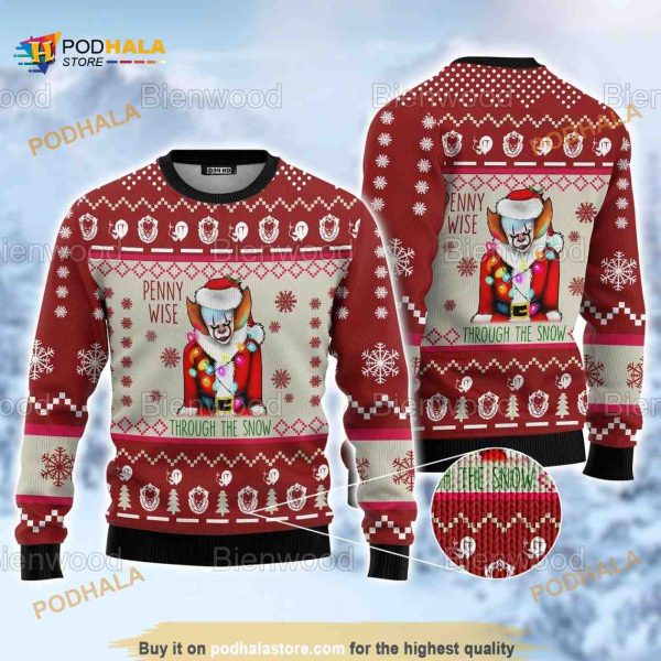 Pennywise Through The Snow Halloween Ugly Christmas Sweater