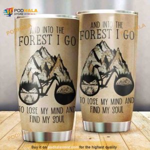 Personalized And Into The Forest I Go Map Pattern Cycling Custom Coffee Tumbler